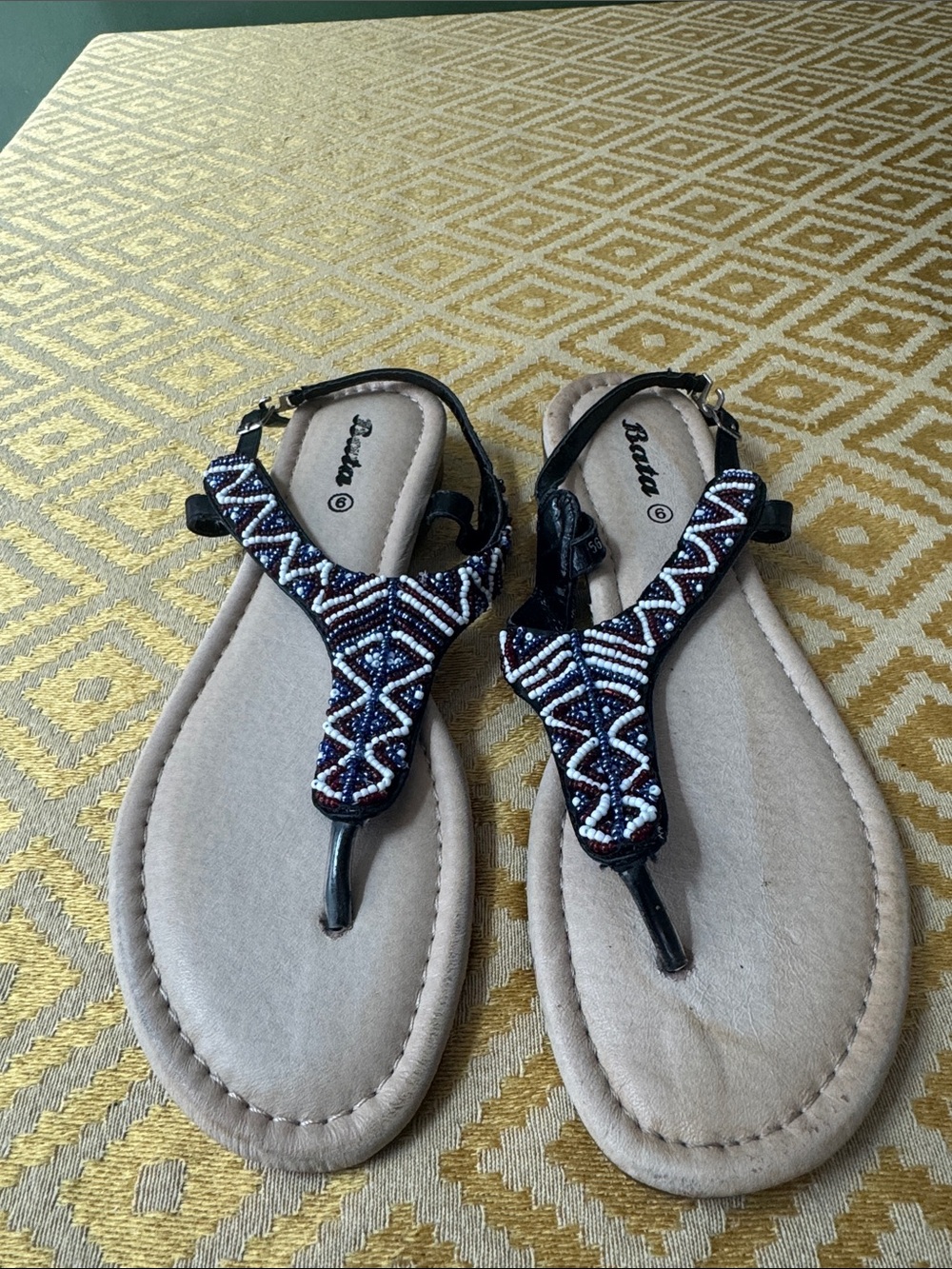 Bata geometric beaded thong sandals